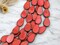 *8* 12x18mm Opaque Coral Red Picasso Table Cut Flat Teardrop Beads